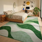 Emerald Green Abstract Wave Rug - Bedroom View