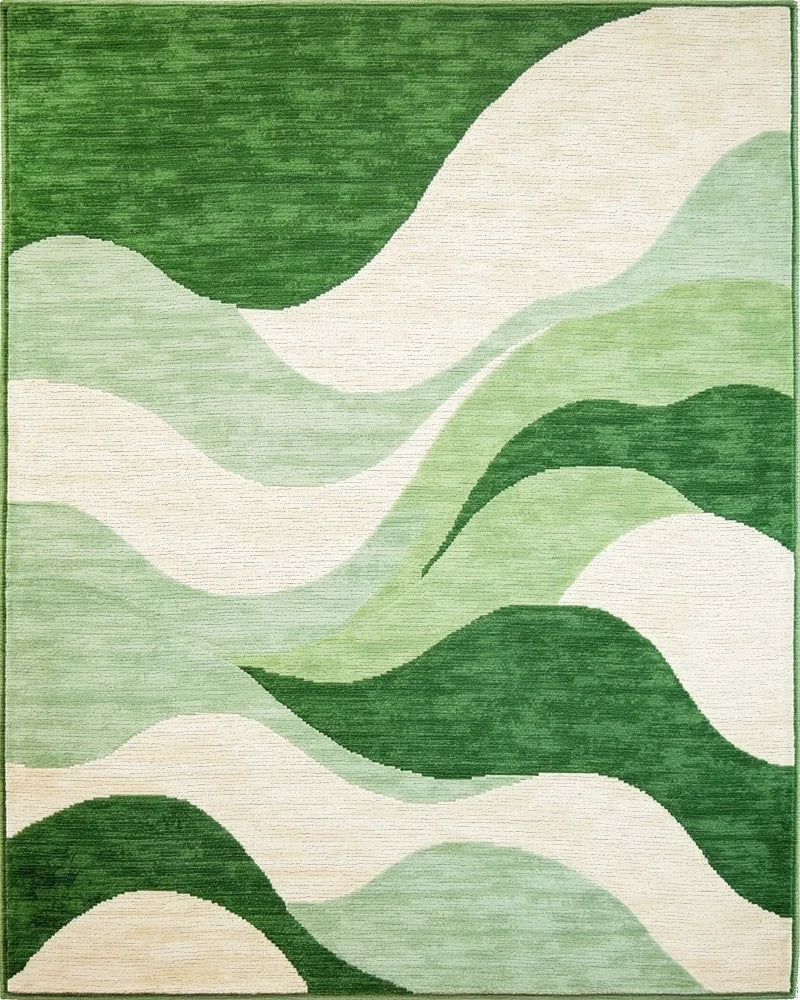 Emerald Green Abstract Wave Rug - Cutout View
