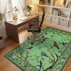 Emerald Green Bird Blossom Scene Rug - Office View