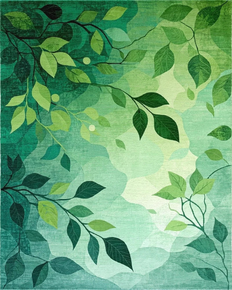 Emerald Green Branch Foliage Rug - Cutout View