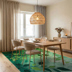Emerald Green Branch Foliage Rug - Dining Room View
