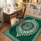 Emerald Green Cream Mandala Border Rug Office View