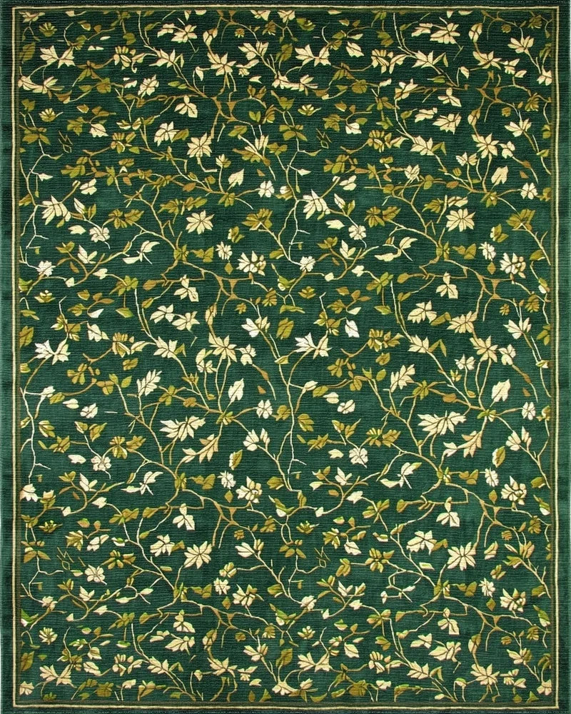 Emerald Green Floral Vine Medallion Rug - Cutout View