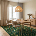 Emerald Green Floral Vine Medallion Rug - Dining Room View