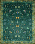Emerald Green Gold Butterfly Leaf Rug - Cutout View