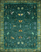 Emerald Green Gold Butterfly Leaf Rug - Cutout View