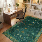Emerald Green Gold Butterfly Leaf Rug - Office View