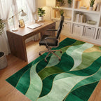 Emerald Green Gold Swirl Abstract Rug - Office View