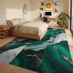Emerald Green Gold Veined Marble Rug - Bedroom View
