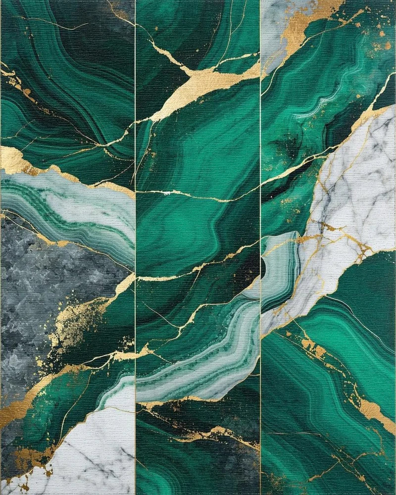 Emerald Green Gold Veined Marble Rug - Cutout View