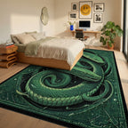 Emerald Green Intertwined Serpent Rug - Bedroom View
