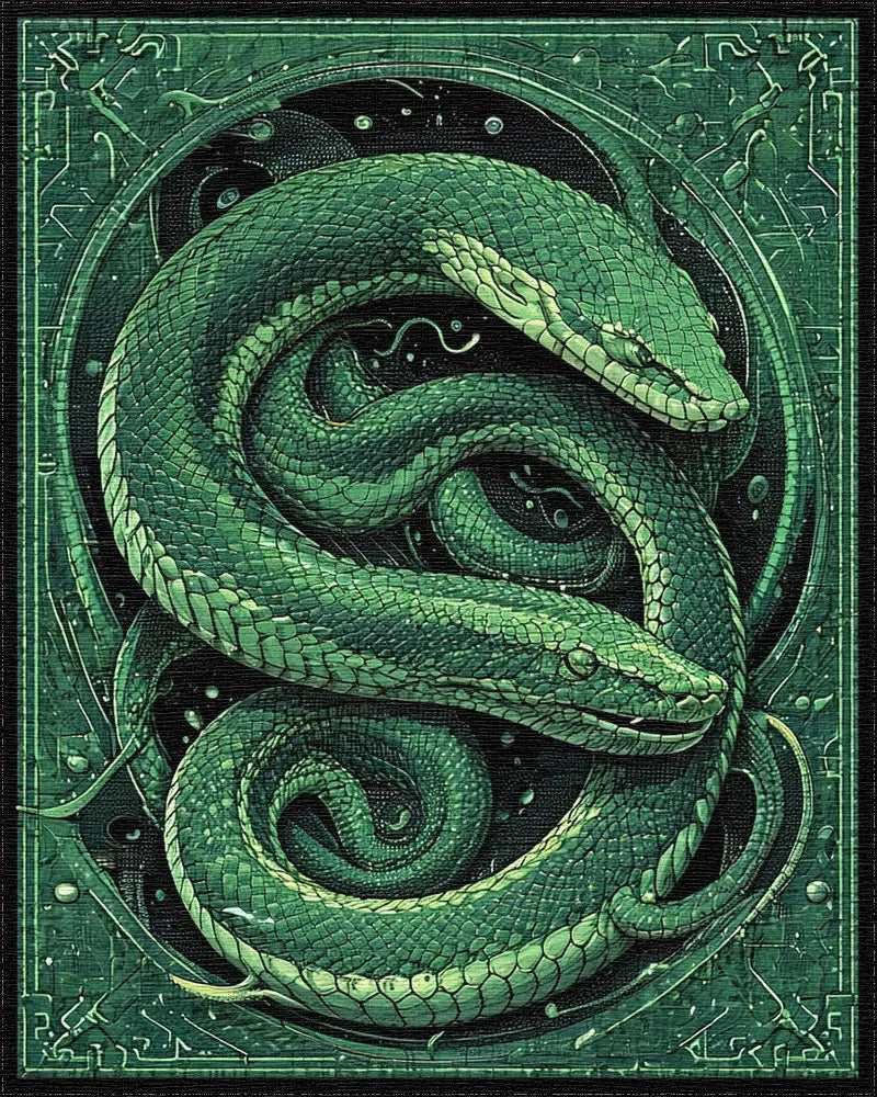 Emerald Green Intertwined Serpent Rug - Cutout View