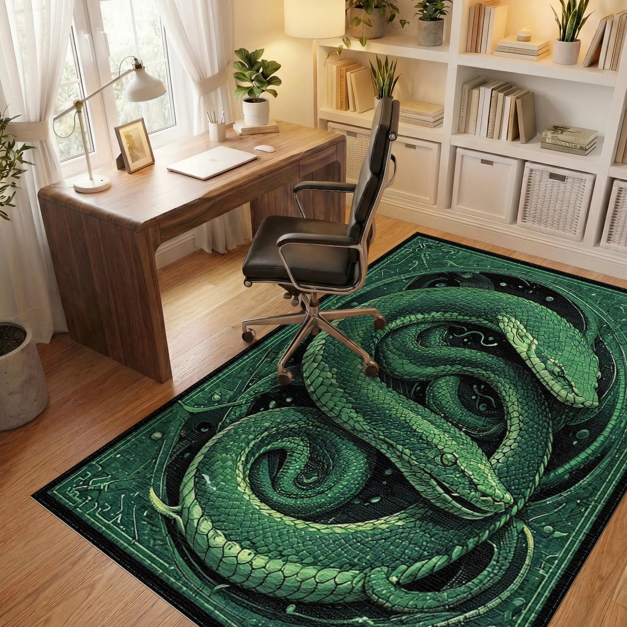 Emerald Green Intertwined Serpent Rug - Office View