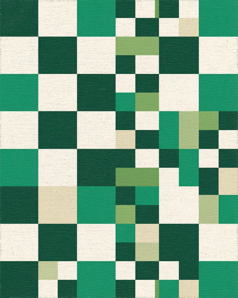 Emerald Green Modern Grid Blocks Rug - Cutout View