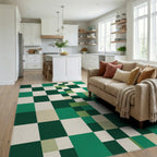 Emerald Green Modern Grid Blocks Rug Living Room View