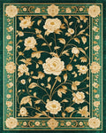 Emerald Green Peony Gold Rug - Cutout View