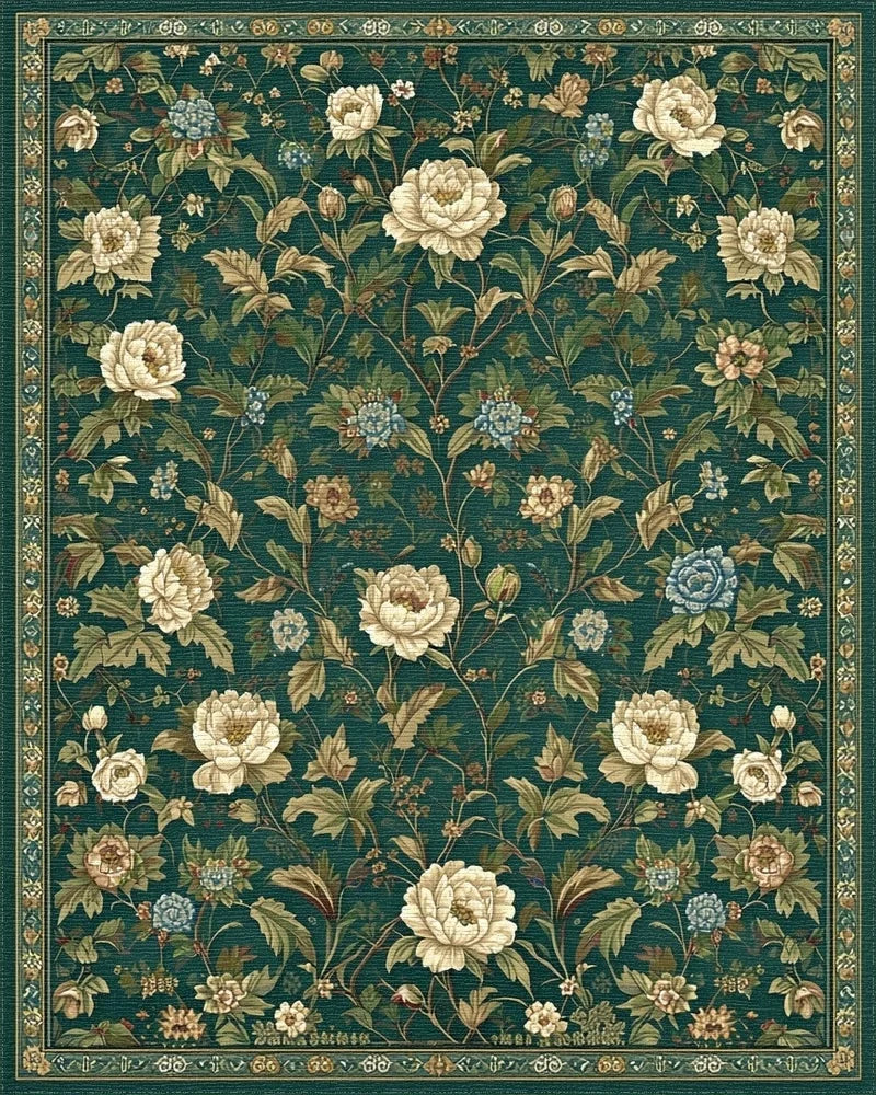 Emerald Green Peony Vine Rug - Cutout View