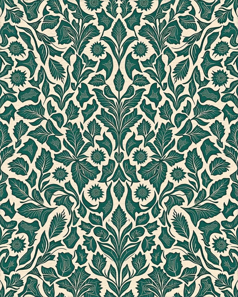 Emerald Green Scroll Floral Pattern Rug - Cutout View