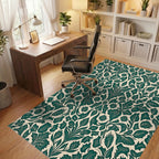 Emerald Green Scroll Floral Pattern Rug Office View