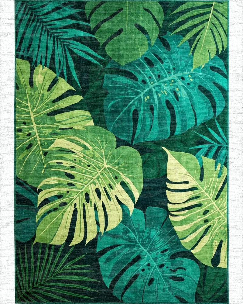 Emerald Jungle Leaf Abundance Rug - Cutout View