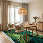 Emerald Jungle Leaf Abundance Rug - Dining Room View