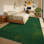 Emerald Leaf Pattern Lines Rug Bedroom View