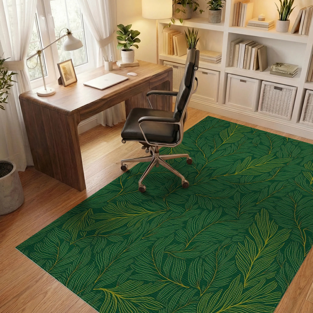 Emerald Leaf Pattern Lines Rug Office View