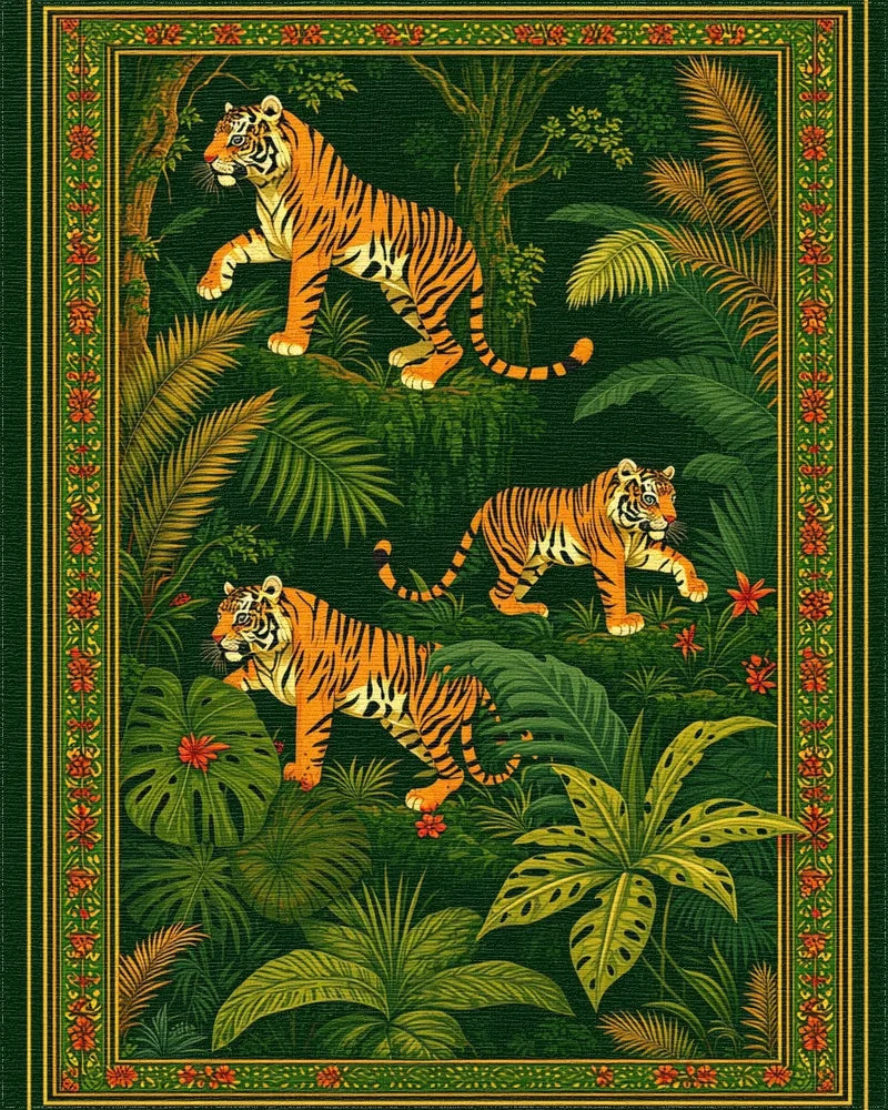 Emerald Orange Jungle Tigers Rug - Cutout View
