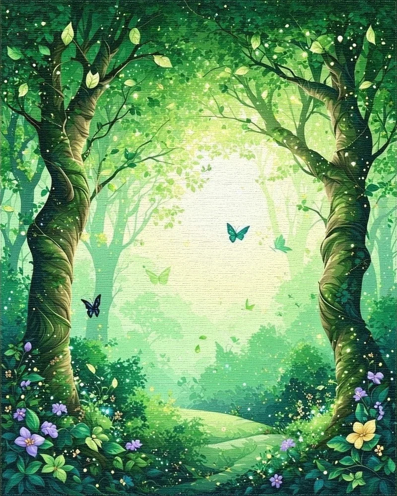Enchanted Forest Butterflies And Flowers Rug - Cutout View
