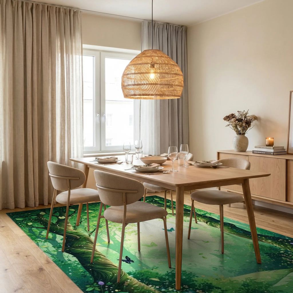 Enchanted Forest Butterflies And Flowers Rug - Dining Room View