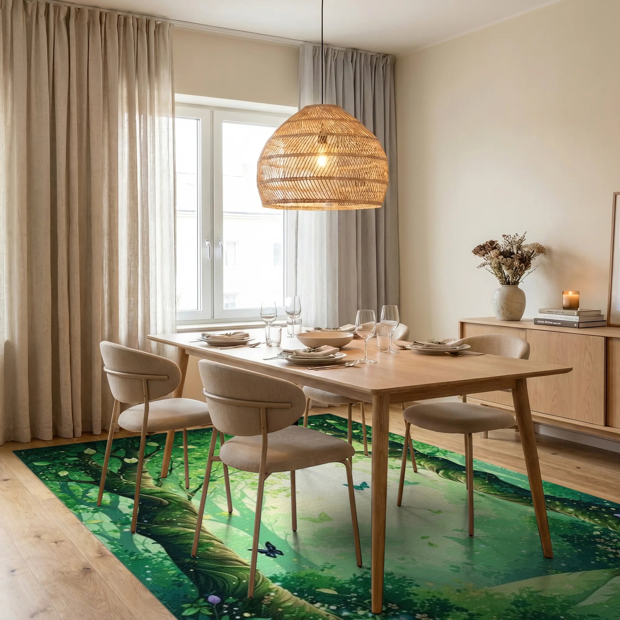 Enchanted Forest Butterflies And Flowers Rug - Dining Room View