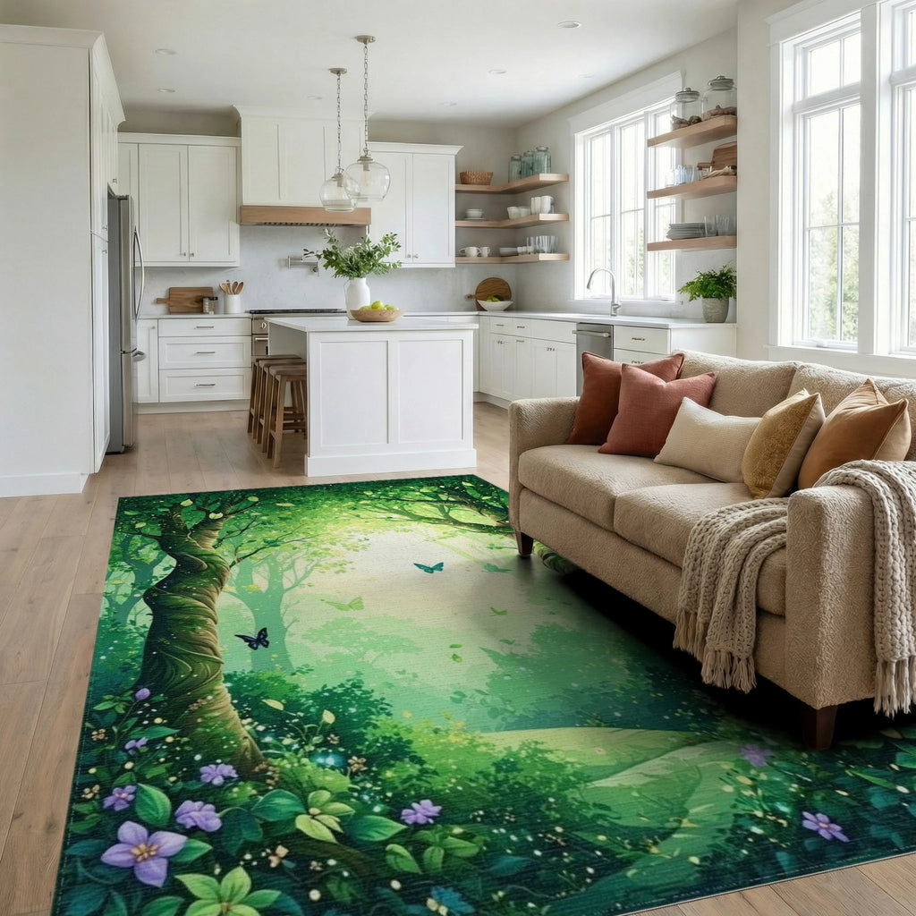 Enchanted Forest Butterflies And Flowers Rug - Living Room View