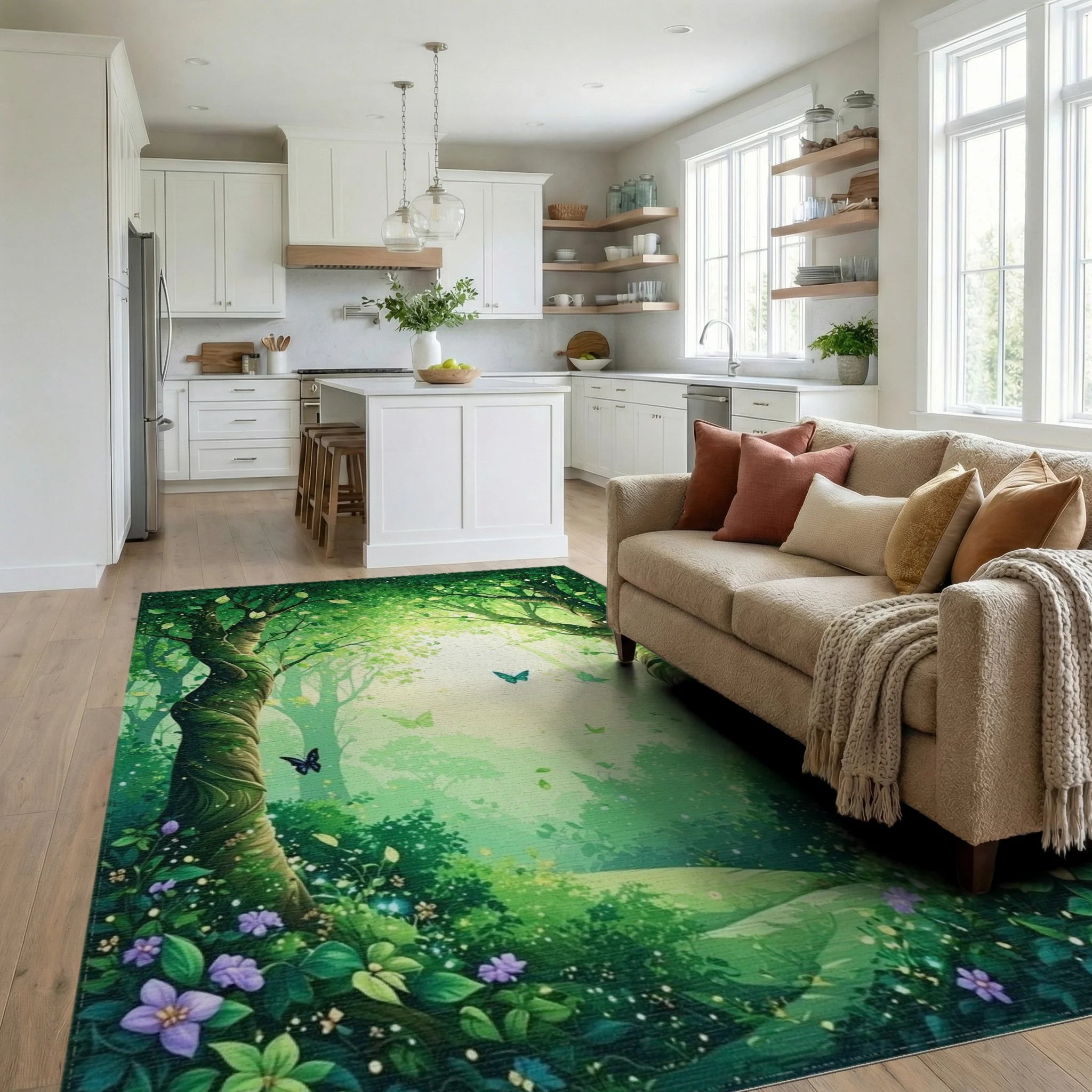 Enchanted Forest Butterflies And Flowers Rug - Living Room View