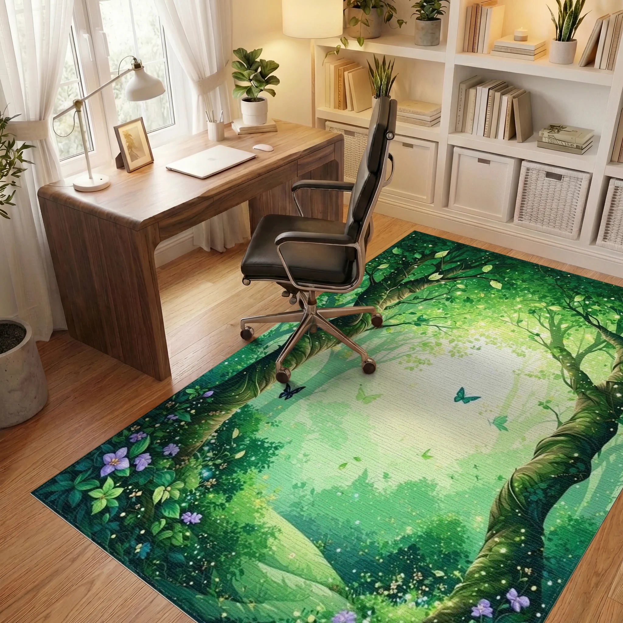 Enchanted Forest Butterflies And Flowers Rug - Office View
