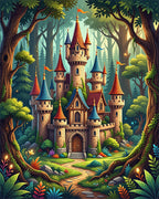 Enchanted Forest Castle Fantasy Landscape Rug - Cutout View