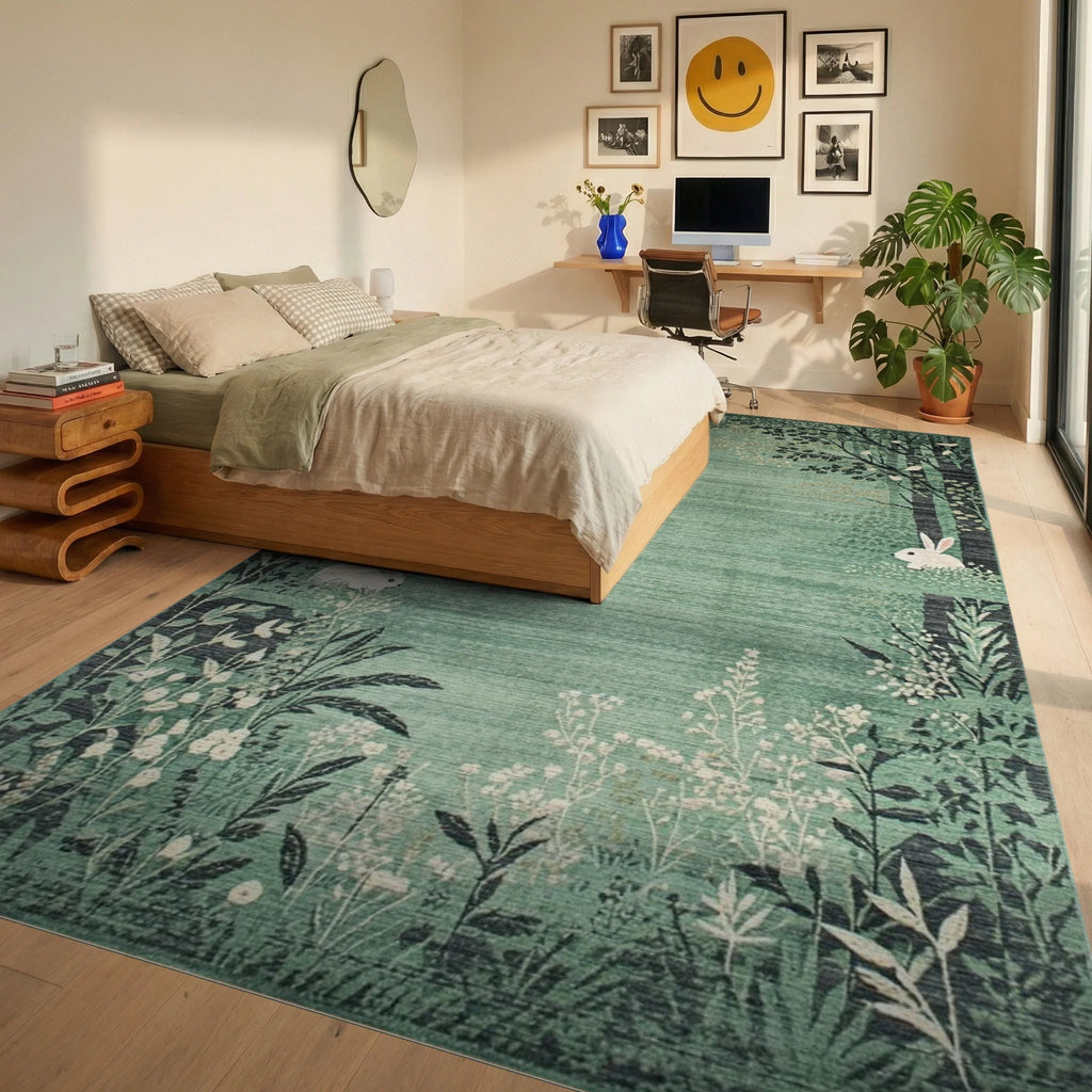 Enchanted Forest Scene With Bunny Rug - Bedroom View