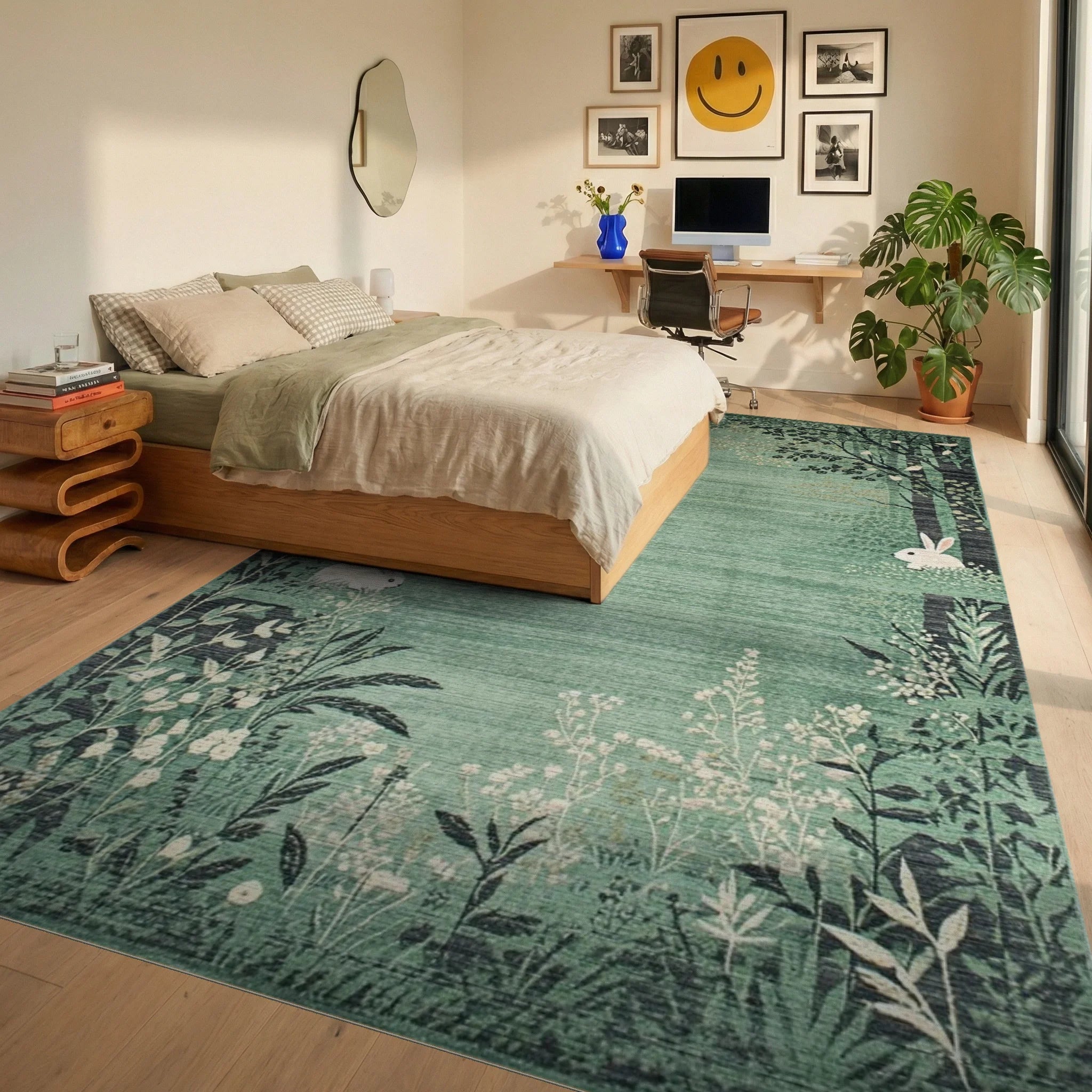 Enchanted Forest Scene With Bunny Rug - Bedroom View