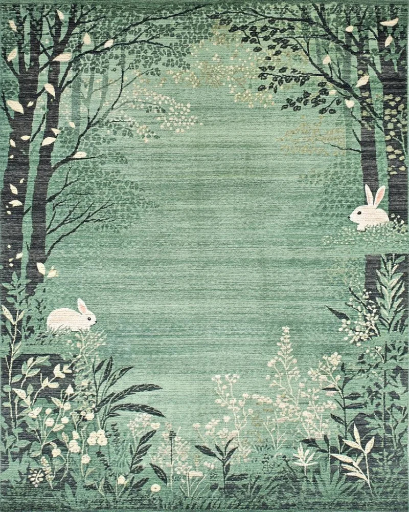 Enchanted Forest Scene With Bunny Rug - Cutout View