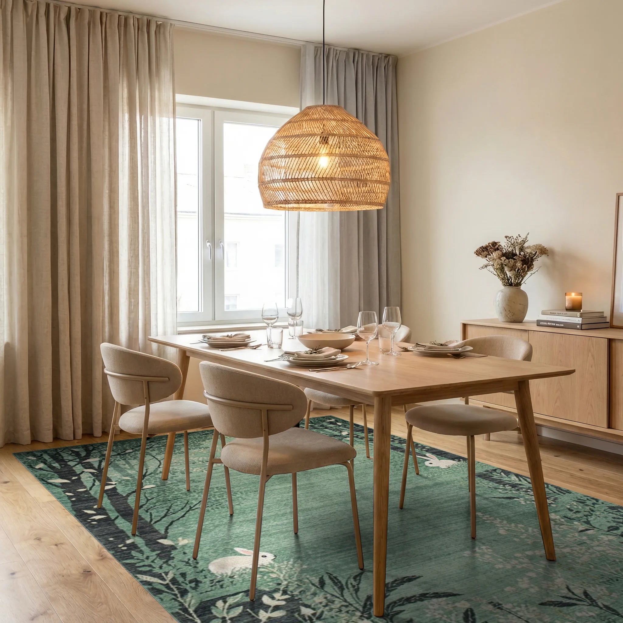 Enchanted Forest Scene With Bunny Rug - Dining Room View