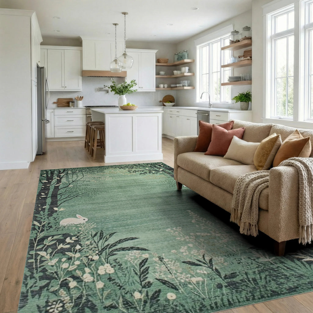 Enchanted Forest Scene With Bunny Rug - Living Room View