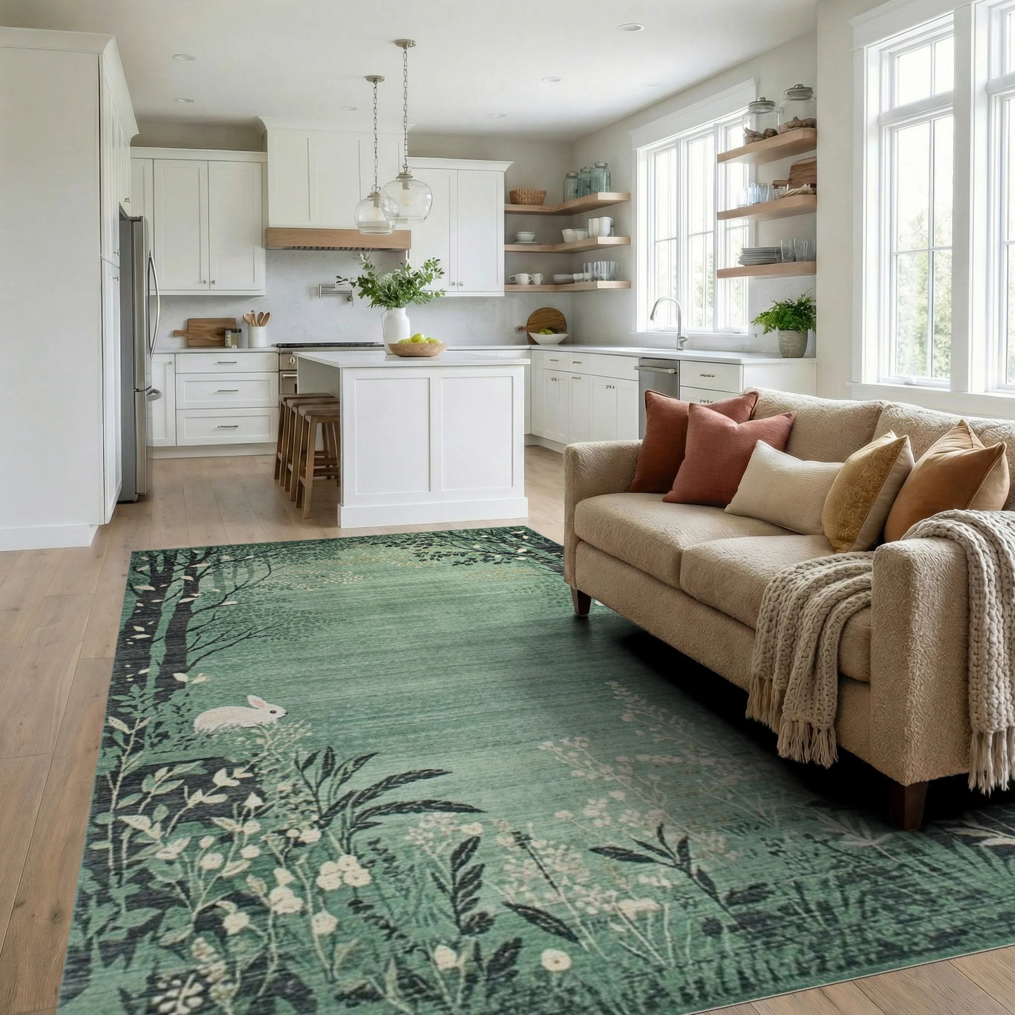 Enchanted Forest Scene With Bunny Rug - Living Room View