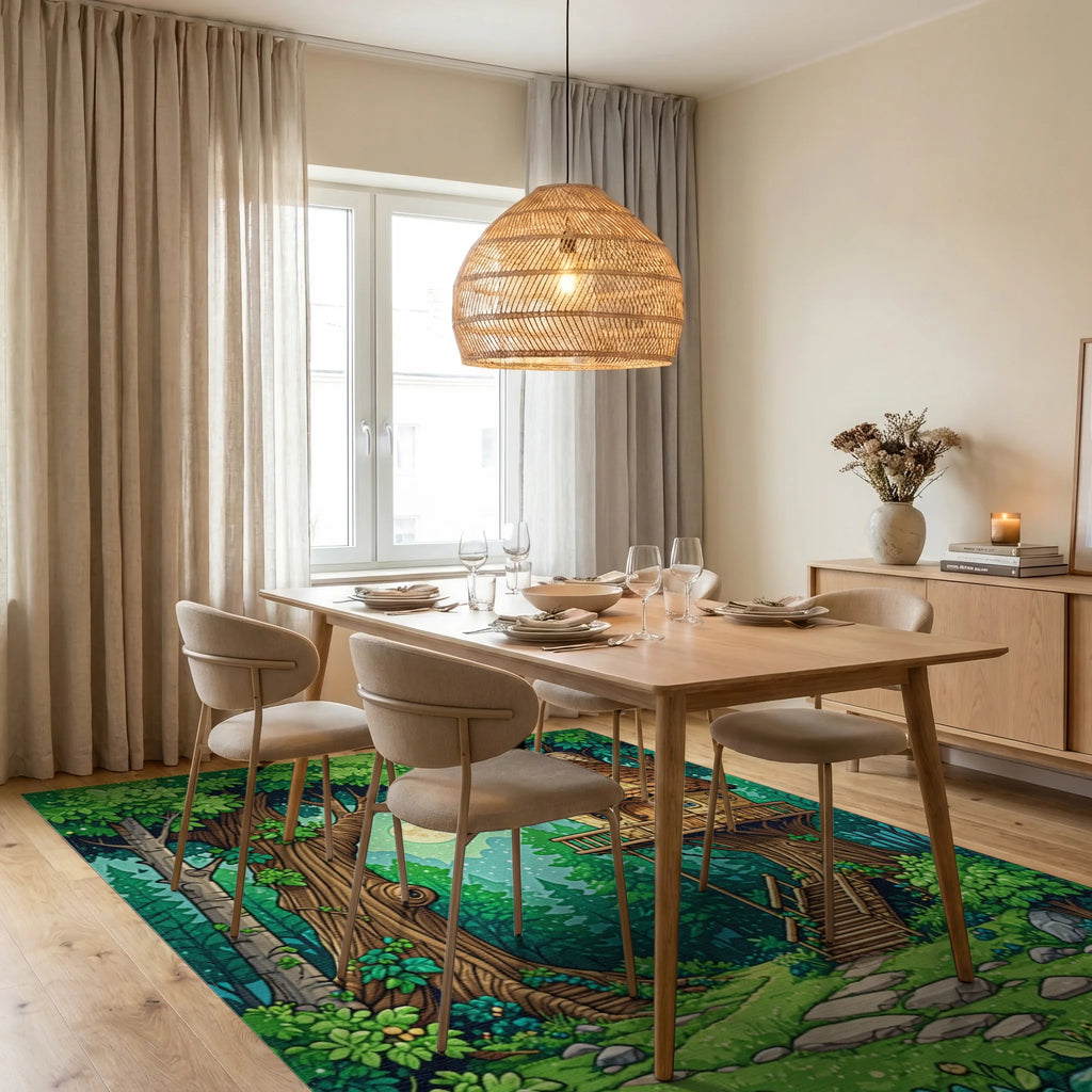 Enchanted Forest Treehouse Whimsical Rug - Dining Room View