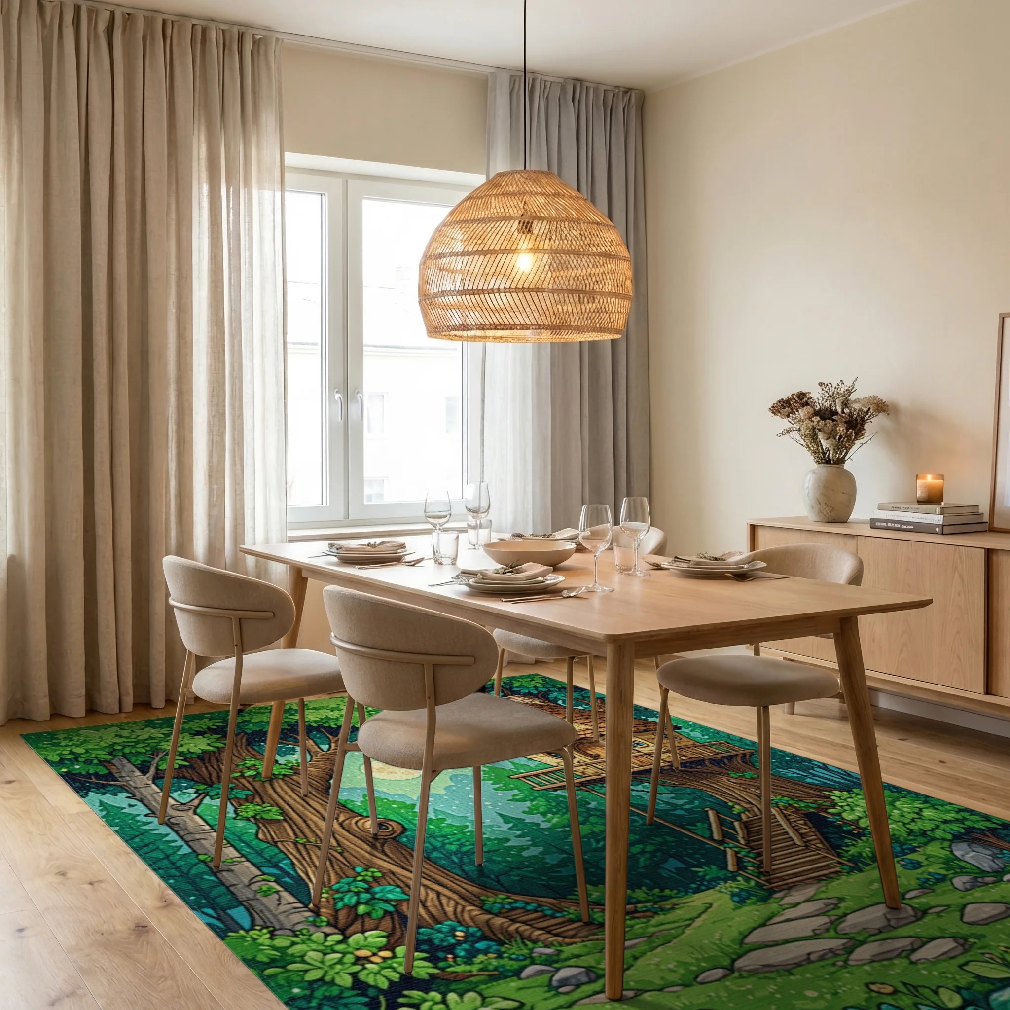 Enchanted Forest Treehouse Whimsical Rug - Dining Room View