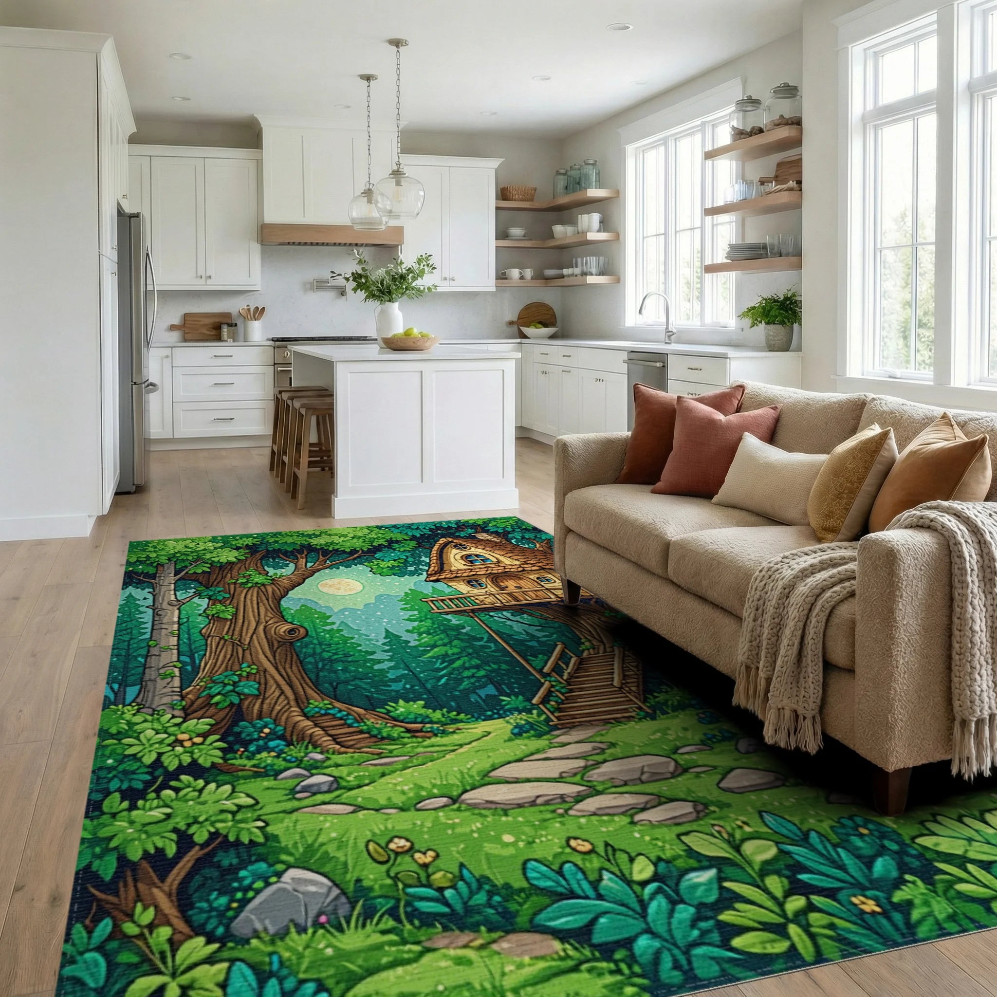 Enchanted Forest Treehouse Whimsical Rug - Living Room View