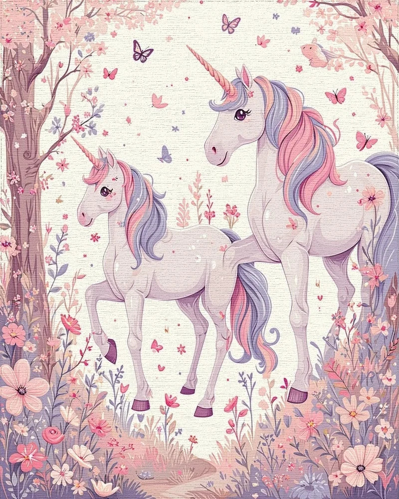 Enchanted Unicorns Floral Meadow Pattern Rug - Cutout View