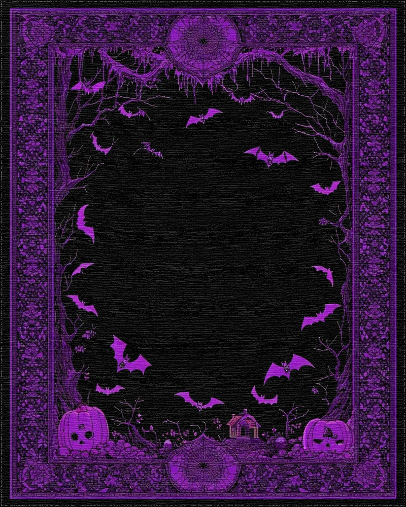 Enchanting Purple Bats Pumpkins Pattern Rug - Cutout View