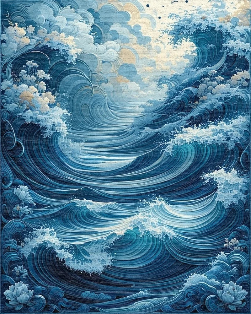 Ethereal Blue Swirling Waves Rug - Cutout View
