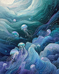 Ethereal Teal Jellyfish Swirling Waves Rug - Cutout View