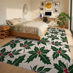 Evergreen Holly Berry Pattern Rug - Bedroom View