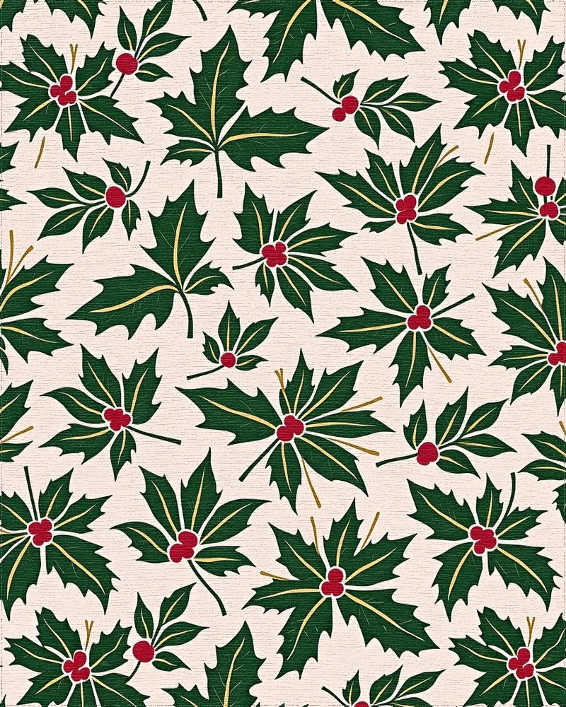 Evergreen Holly Berry Pattern Rug - Cutout View